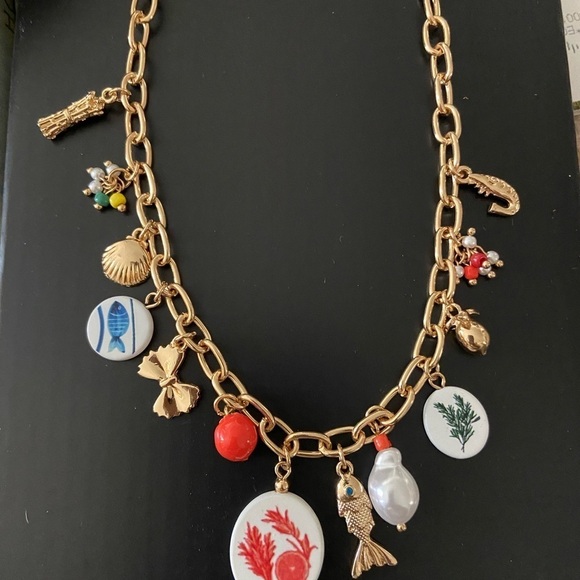Jewelry - Gold Charm Necklace with Colorful Marine Accents